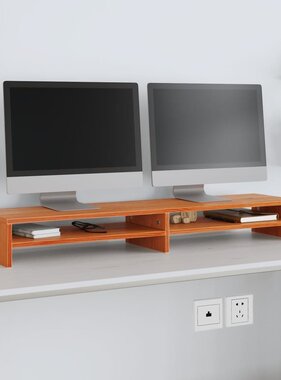 VidaXL Monitorstandaard 100x24x13 cm massief grenenhout wasbruin