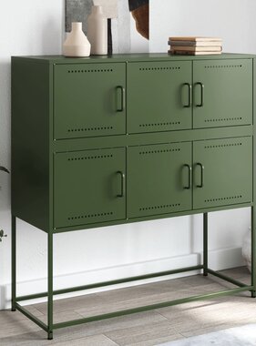 VidaXL Dressoir 100,5x39x107 cm staal olijfgroen
