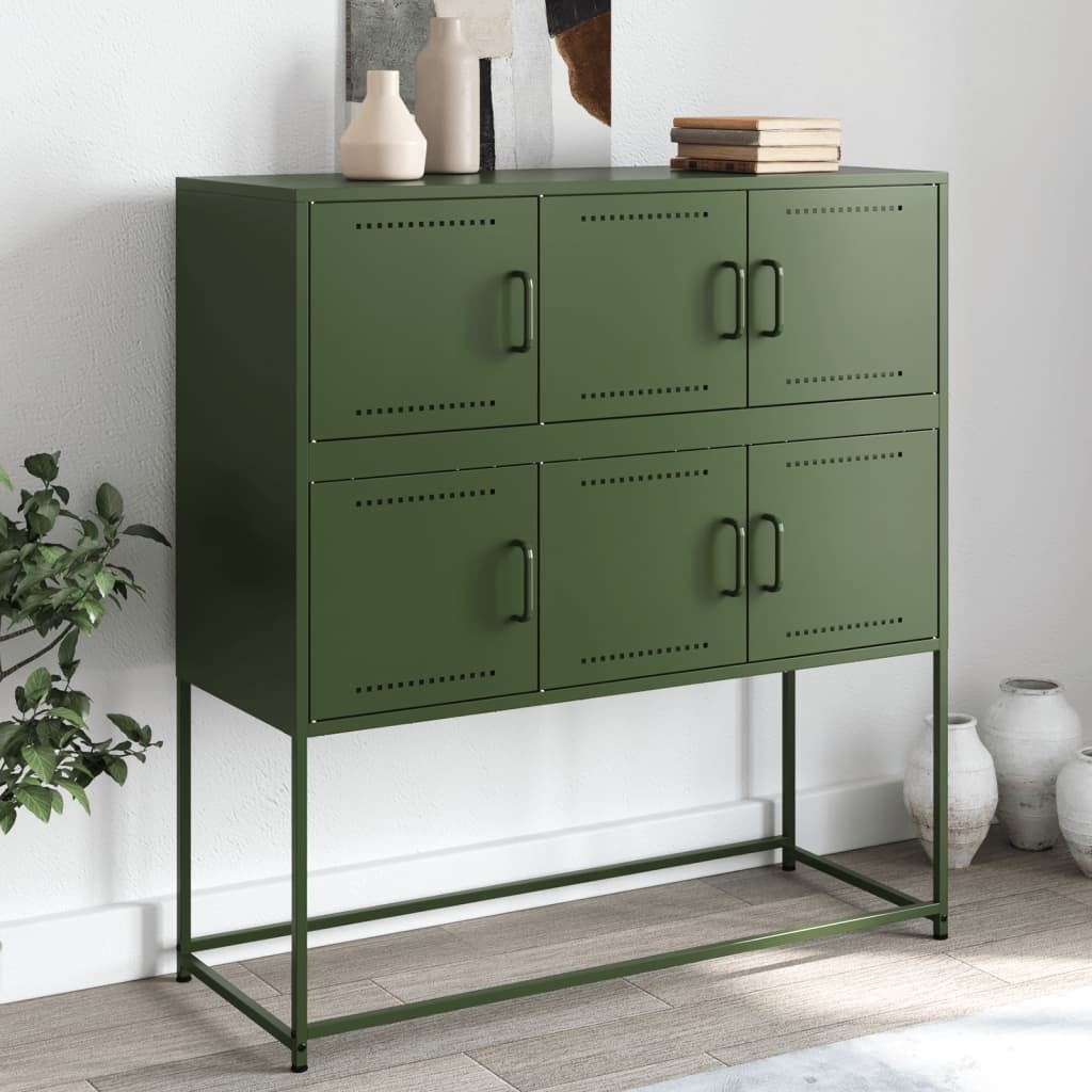 VidaXL Dressoir 100,5x39x107 cm staal olijfgroen