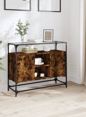 VidaXL Dressoir met glazen blad 98x35x81 cm hout gerookt eikenkleurig