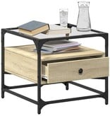 VidaXL Salontafel met glazen blad 50x50x45 cm sonoma eiken staal