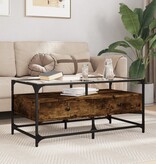 VidaXL Salontafel met glazen blad 98,5x50x45 cm gerookt eiken staal
