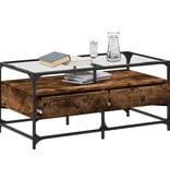VidaXL Salontafel met glazen blad 98,5x50x45 cm gerookt eiken staal