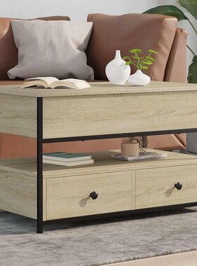 VidaXL Salontafel 85x50x50 cm bewerkt hout en metaal sonoma eikenkleur