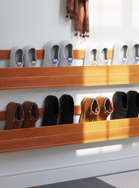 VidaXL Schoenenrekken 2 st 110x8,5x23,5 cm massief grenenhout wasbruin