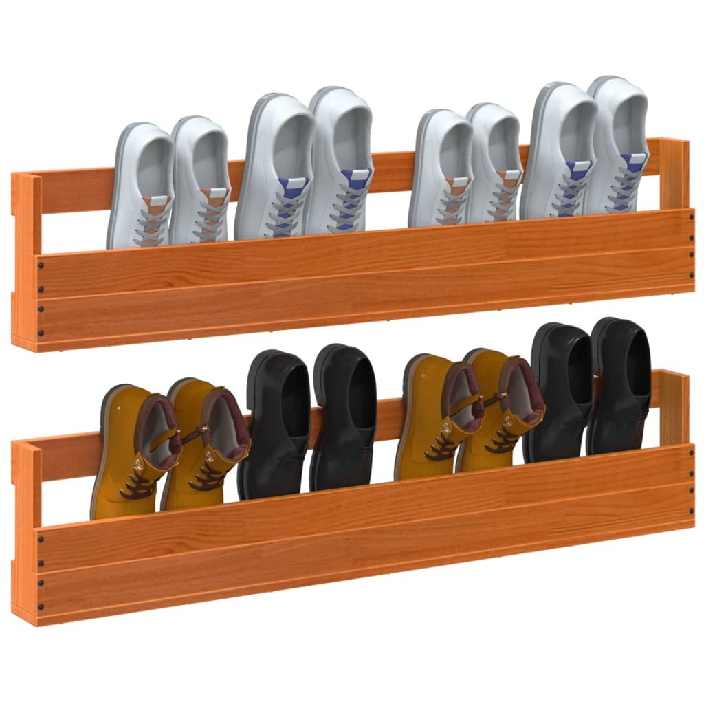 VidaXL Schoenenrekken 2 st 110x8,5x23,5 cm massief grenenhout wasbruin