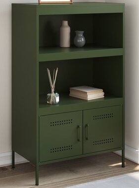 VidaXL Hoge kast 68x39x113 cm staal olijfgroen