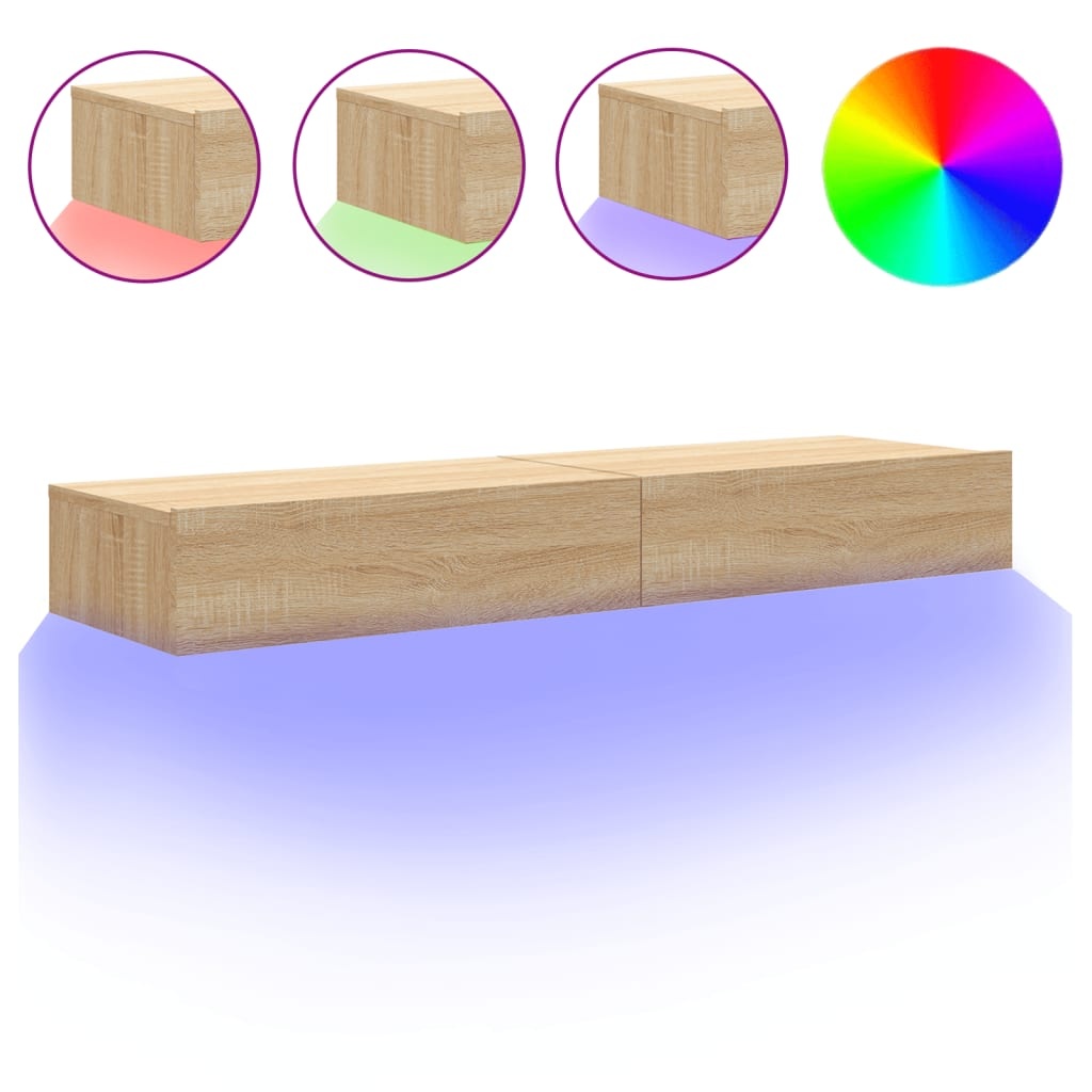 VidaXL Tv-meubelen 2 st met LED-verlichting 60x35x15,5 cm sonoma eiken