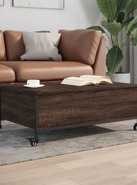 VidaXL Salontafel met wielen 91x55x34 cm bewerkt hout bruin eikenkleur