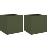 VidaXL Plantenbakken 2 st 42x40x39 cm staal olijfgroen
