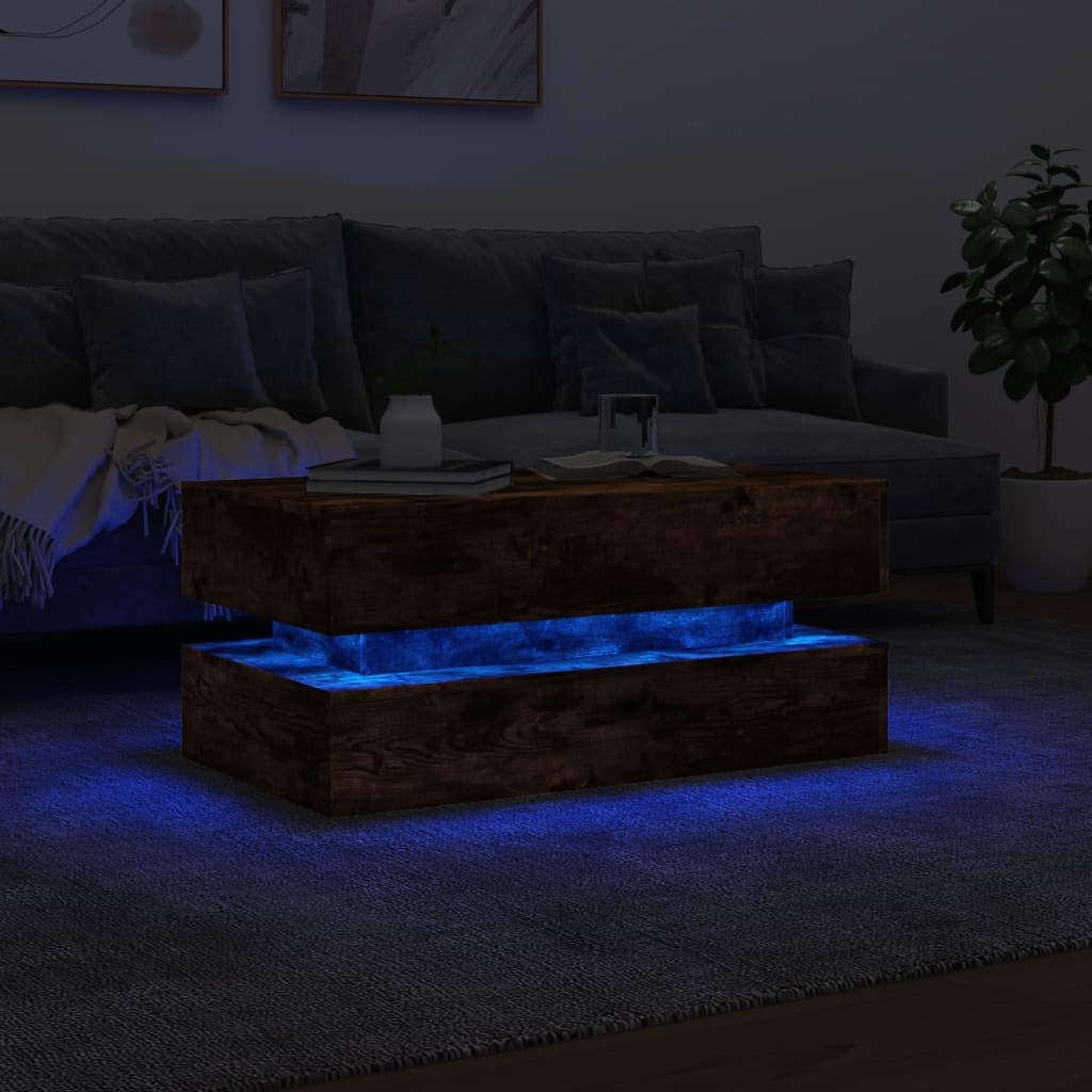 VidaXL Salontafel met LED-verlichting 90x50x40 cm gerookt eikenkleurig