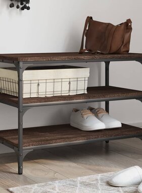 VidaXL Schoenenbankje 70x38,5x49 cm bewerkt hout bruin eikenkleur