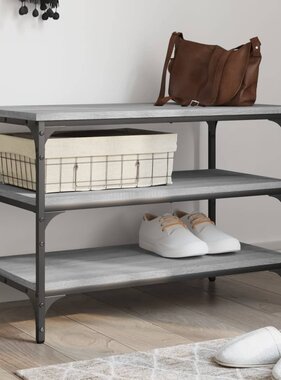 VidaXL Schoenenbankje 70x38,5x49 cm bewerkt hout grijs sonoma eiken