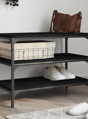 VidaXL Schoenenbankje 70x38,5x49 cm bewerkt hout zwart