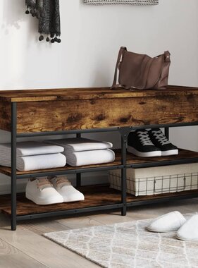 VidaXL Schoenenbankje 100x42,5x50 cm bewerkt hout gerookt eikenkleurig