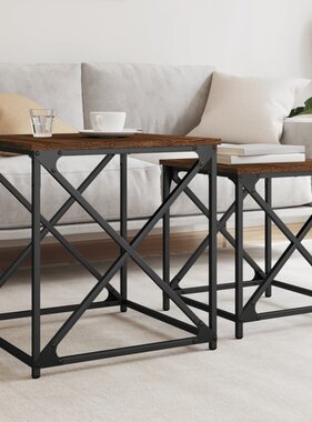 VidaXL 2-delige Tafeltjesset bewerkt hout bruin eikenkleur