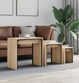 VidaXL 3-delige Tafeltjesset bewerkt hout sonoma eikenkleurig