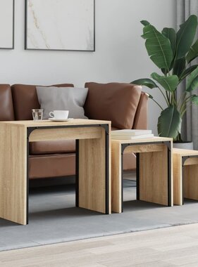 VidaXL 3-delige Tafeltjesset bewerkt hout sonoma eikenkleurig