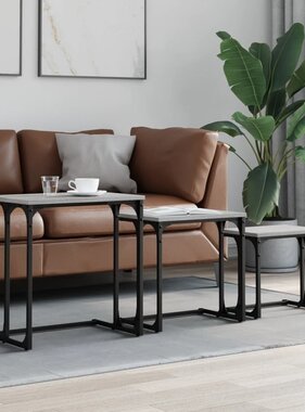 VidaXL 3-delige Tafeltjesset bewerkt hout grijs sonoma