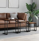 VidaXL 3-delige Tafeltjesset bewerkt hout gerookt eikenkleurig