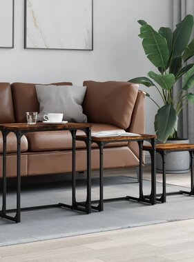 VidaXL 3-delige Tafeltjesset bewerkt hout gerookt eikenkleurig