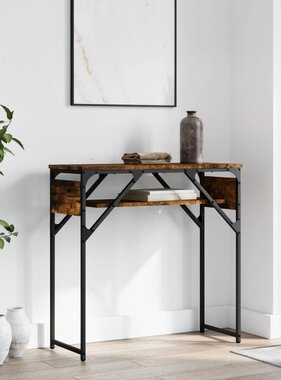 VidaXL Wandtafel met schap 75x30x75 cm bewerkt hout gerookt eiken