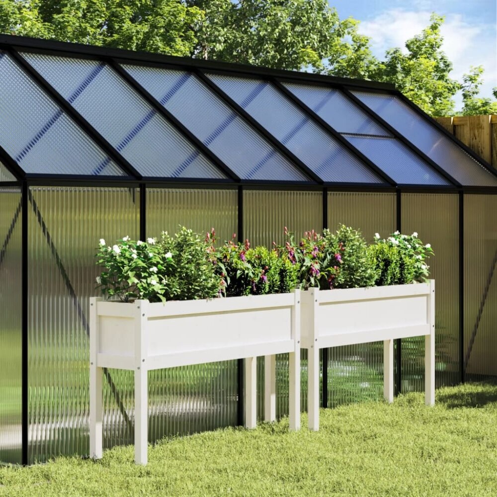 VidaXL Plantenbakken met poten 2 st massief grenenhout wit