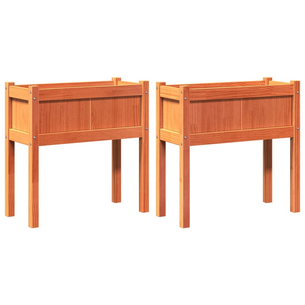 VidaXL Plantenbakken met poten 2 st cm massief grenenhout wasbruin