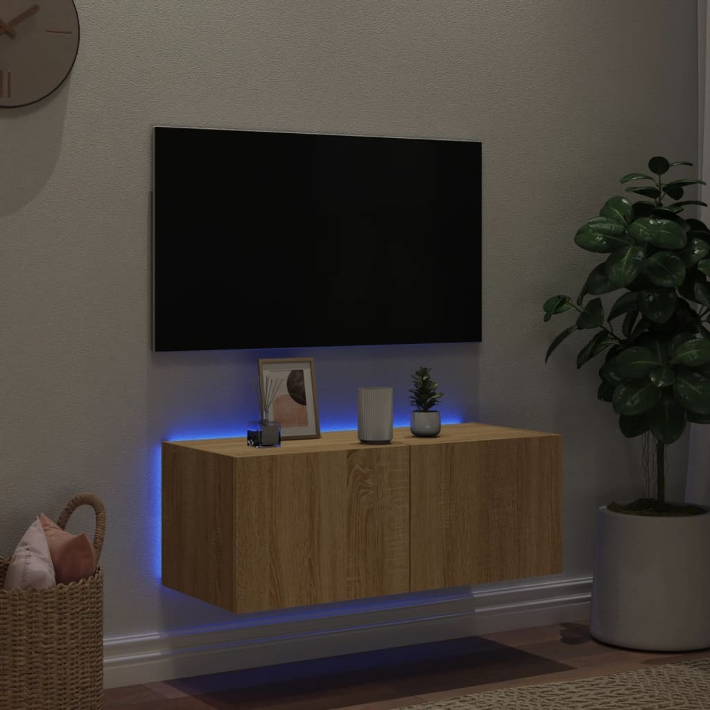 VidaXL Tv-wandmeubel met LED-verlichting 80x35x31 cm sonoma eikenkleur