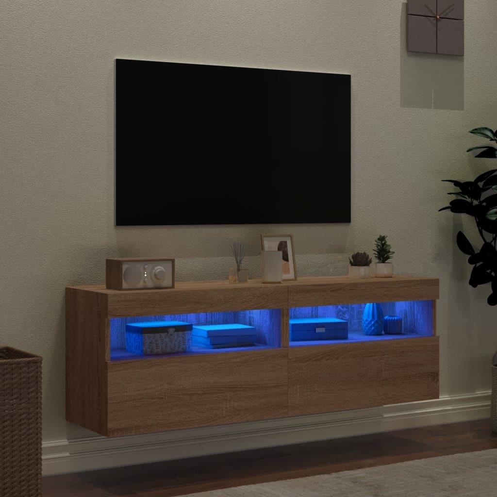 VidaXL Tv-wandmeubels met LED 2 st 60x30x40 cm sonoma eikenkleurig