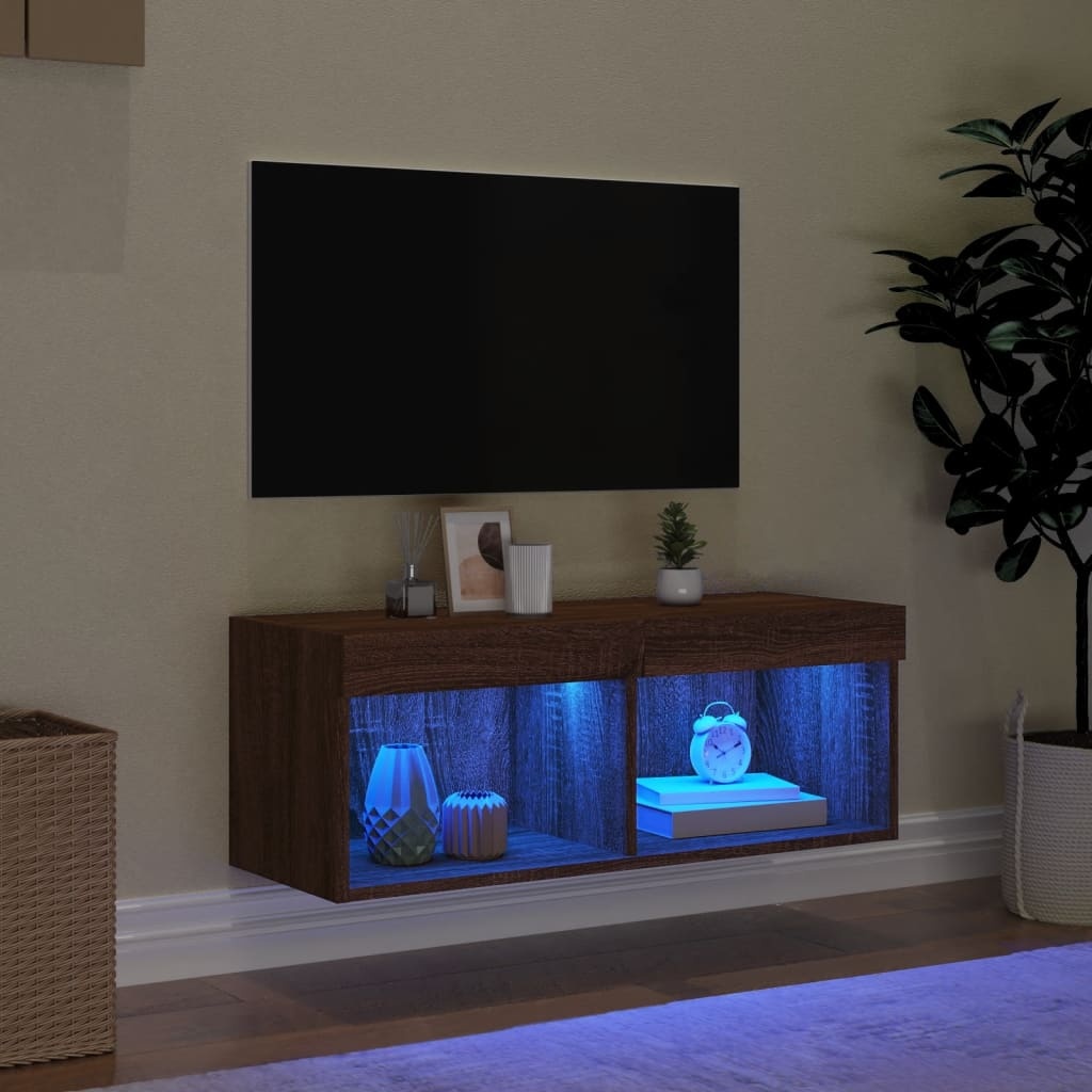 VidaXL Tv-meubel met LED-verlichting 80x30x30 cm bruin eikenkleur