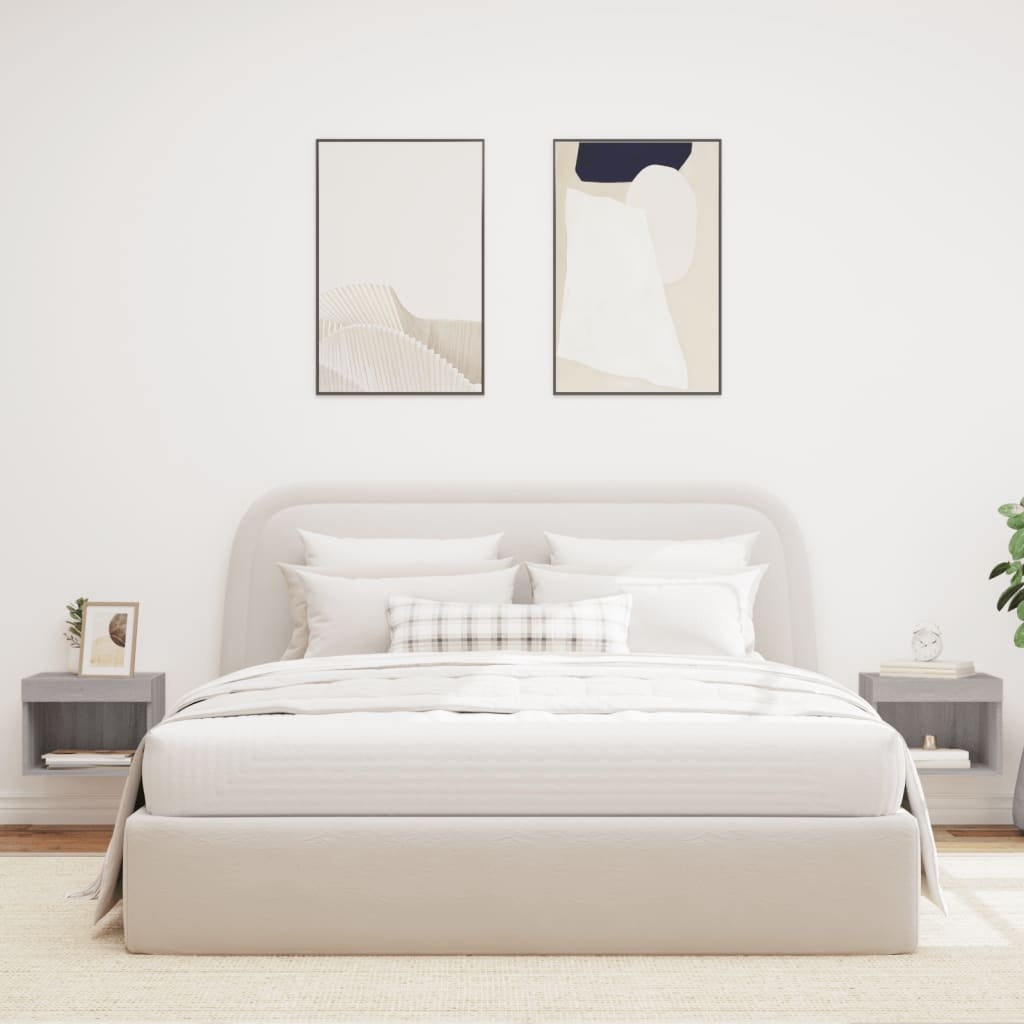 VidaXL Nachtkastjes met LED's 2 st wandgemonteerd grijs sonoma eiken