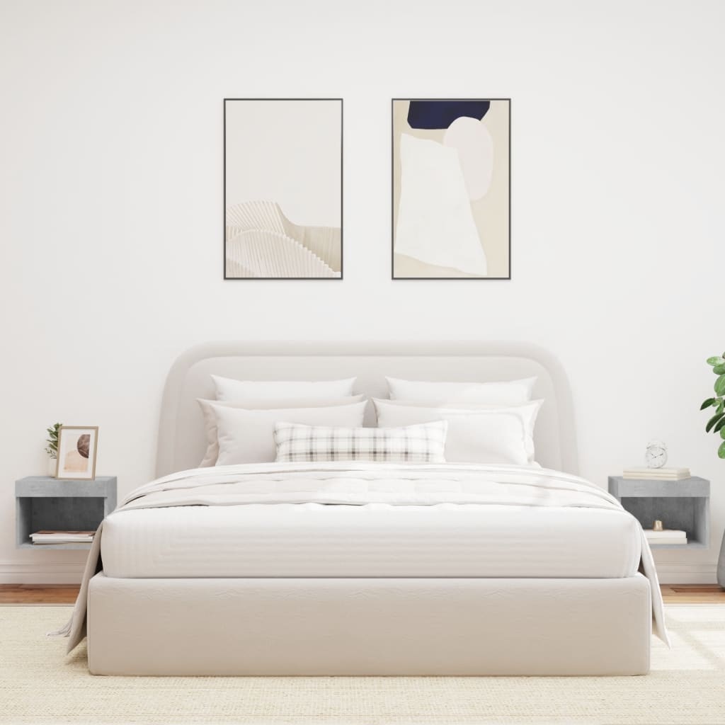 VidaXL Nachtkastjes met LED's 2 st wandgemonteerd betongrijs