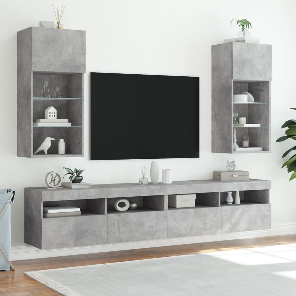 VidaXL Tv-meubels met LED-verlichting 2 st 40,5x30x90 cm betongrijs
