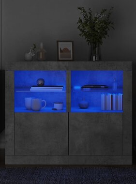 VidaXL Bijzetkastjes met LED-verlichting 2 st bewerkt hout betongrijs