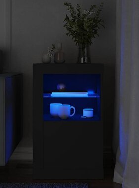 VidaXL Bijzetkast met LED-verlichting bewerkt hout zwart