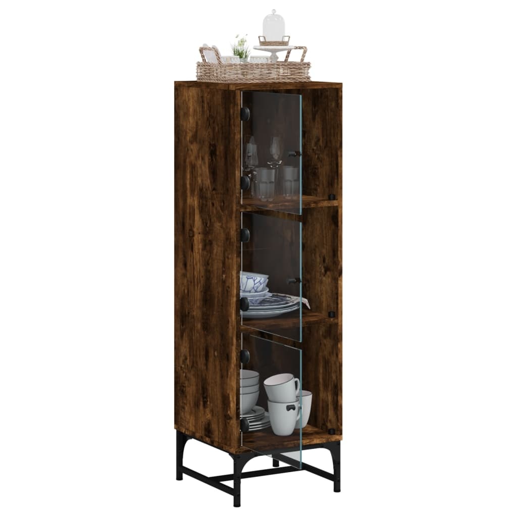 VidaXL Hoge kast met glazen deuren 35x37x120 cm gerookt eikenkleurig