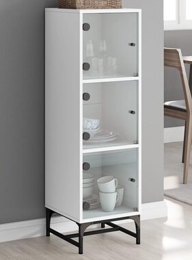 VidaXL Hoge kast met glazen deuren 35x37x120 cm wit