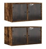 VidaXL Wandkasten met glazen deuren 2 st 68,5x37x35 cm gerookt eiken