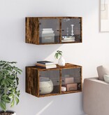 VidaXL Wandkasten met glazen deuren 2 st 68,5x37x35 cm gerookt eiken