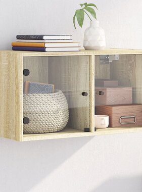 VidaXL Wandkast met glazen deuren 68,5x37x35 cm sonoma eikenkleurig