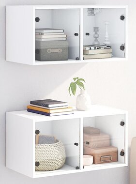 VidaXL Wandkasten met glazen deuren 2 st 68,5x37x35 cm wit