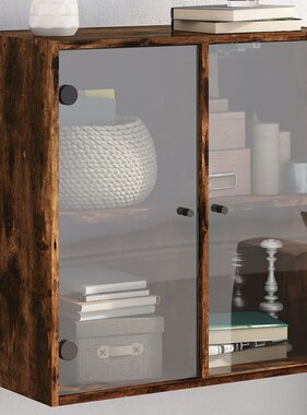 VidaXL Wandkast met glazen deuren 68x37x68,5 cm gerookt eikenkleurig