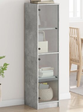 VidaXL Hoge kast met glazen deuren 35x37x142 cm betongrijs