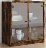 VidaXL Bijzetkast met glazen deuren 68x37x75,5 cm gerookt eikenkleurig