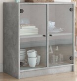 VidaXL Bijzetkast met glazen deuren 68x37x75,5 cm betongrijs