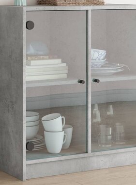 VidaXL Bijzetkast met glazen deuren 68x37x75,5 cm betongrijs