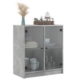VidaXL Bijzetkast met glazen deuren 68x37x75,5 cm betongrijs
