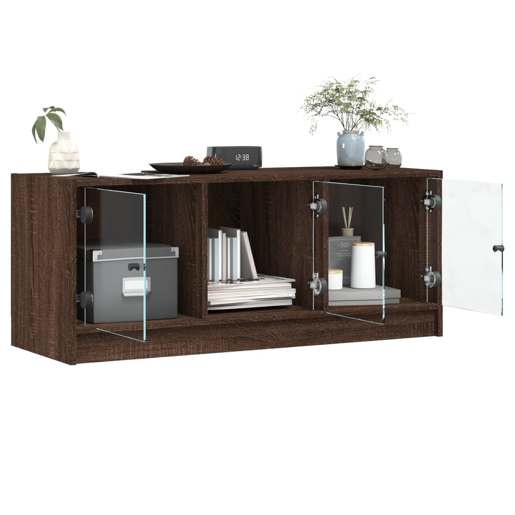 VidaXL Tv-meubel met glazen deuren 102x37x42 cm bruin eikenkleur