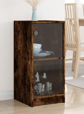 VidaXL Bijzetkast met glazen deuren 35x37x75,5 cm gerookt eikenkleurig